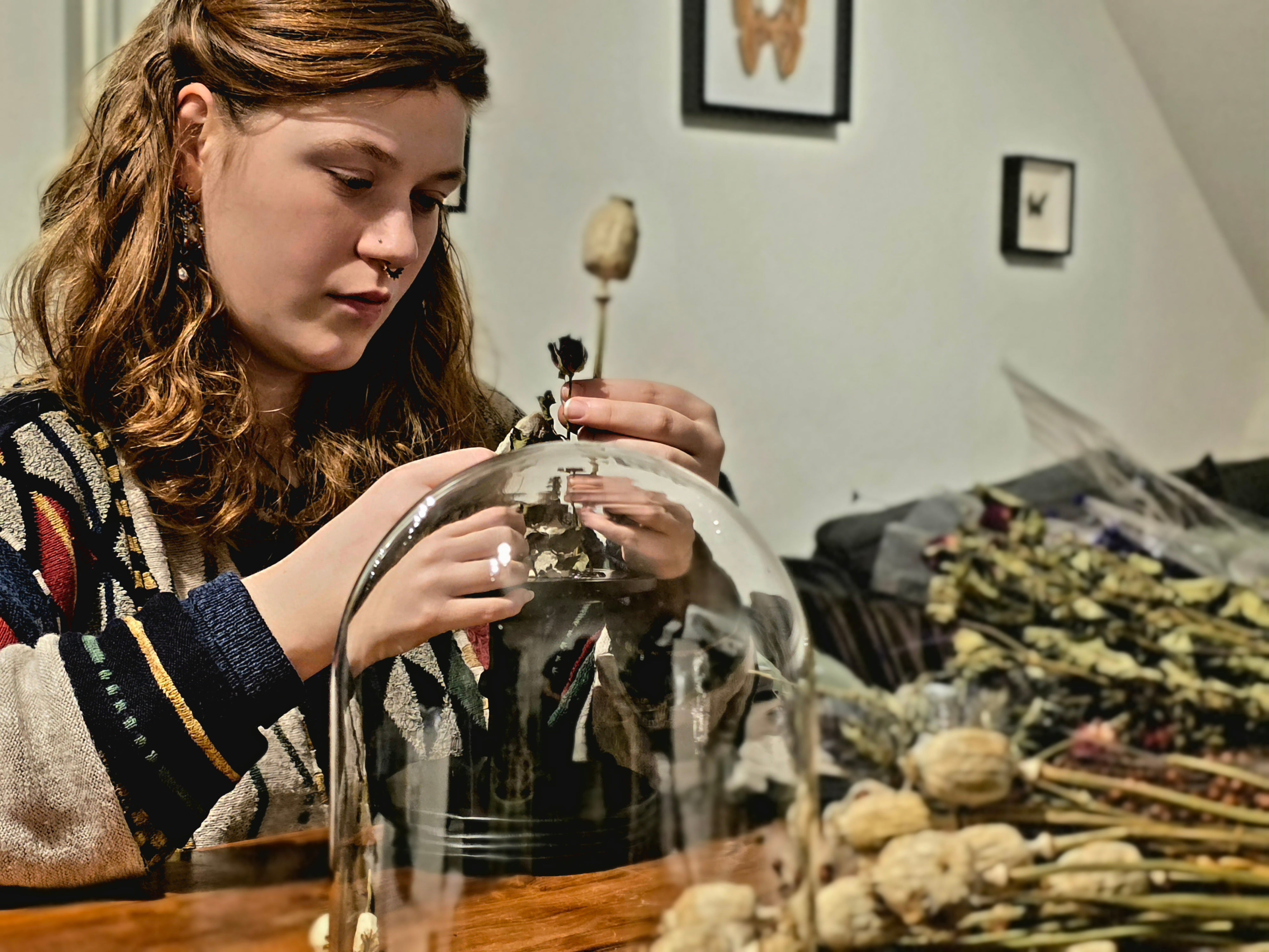 Atelier droogbloemen stolp