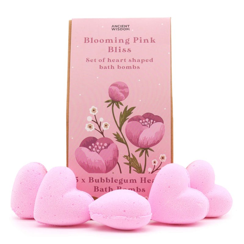 Bath Heart Gift Set – 5 hartvormige badbruisbommen Blooming Pink Bliss - Opgezette Werelden