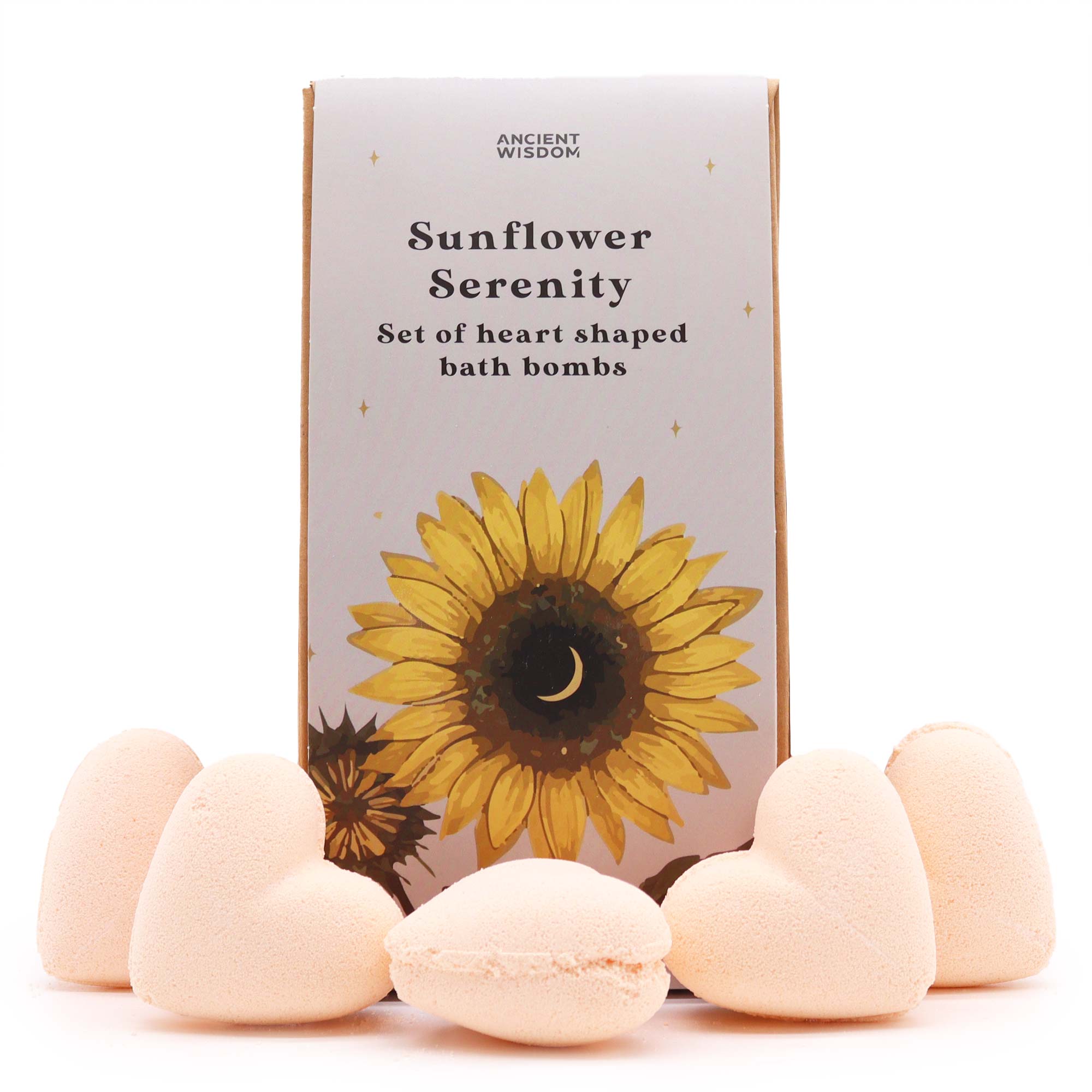 Bath Heart Gift Set – 5 hartvormige badbruisbommen Sunflower Serenity - Opgezette Werelden