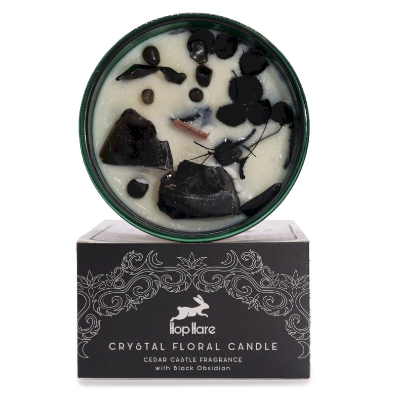 The Knight of Swords geurkaars met gedroogde bloemen en zwarte obsidiaan - Opgezette Werelden