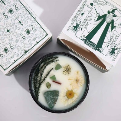 The Magician geurkaars met gedroogde bloemen en jade - Opgezette Werelden
