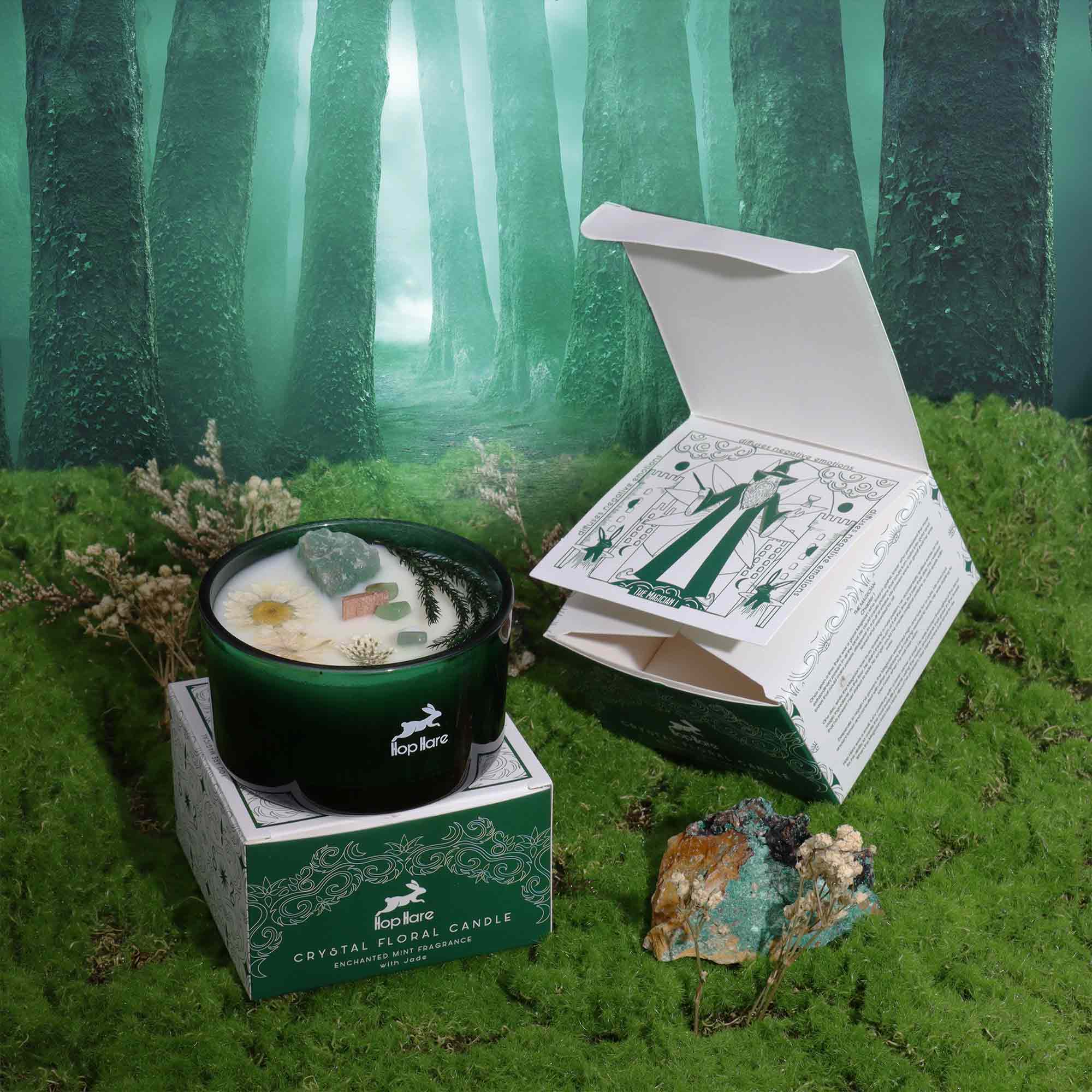 The Magician geurkaars met gedroogde bloemen en jade - Opgezette Werelden